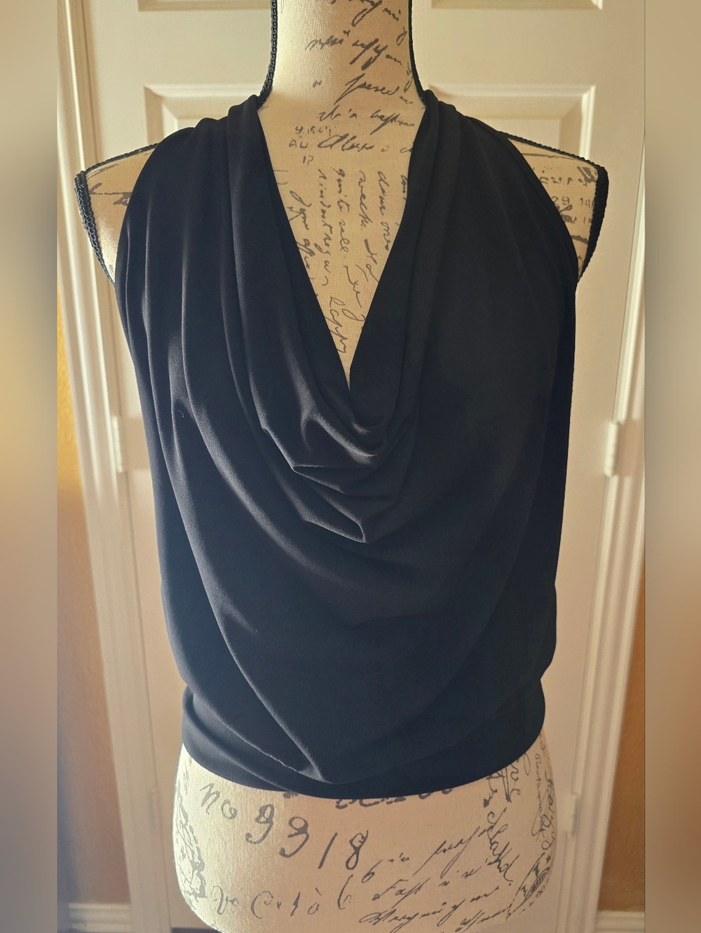 VENUS Black Draped Halter Cowl Neck Open Back Top Size S
